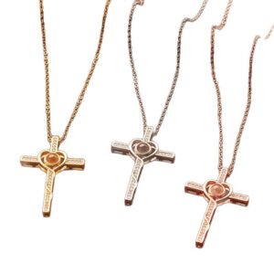 Cross necklace with picture inside, custom photo projection heart cross pendant