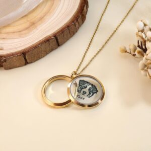Personalized locket necklace with custom pet photo, rotating round memorial pendant gold