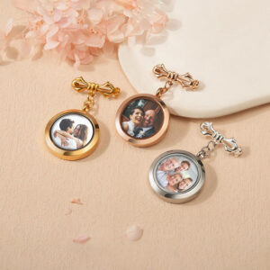 Custom brooch pins personalized photo locket brooch, double sided engraved picture lapel pin memorial wedding gift