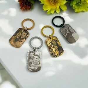 Custom photo keychain, personalized picture engraved dog tag keyring stainless steel