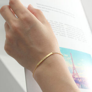 Personalized bar bracelet for women, stainless steel engraved name bracelet gold