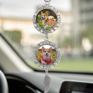 Car photo ornament, custom photo car charm rearview mirror hanging memorial pendant