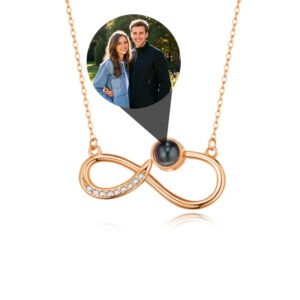 Rose gold infinity necklace with hidden photo projection, romantic gift for her