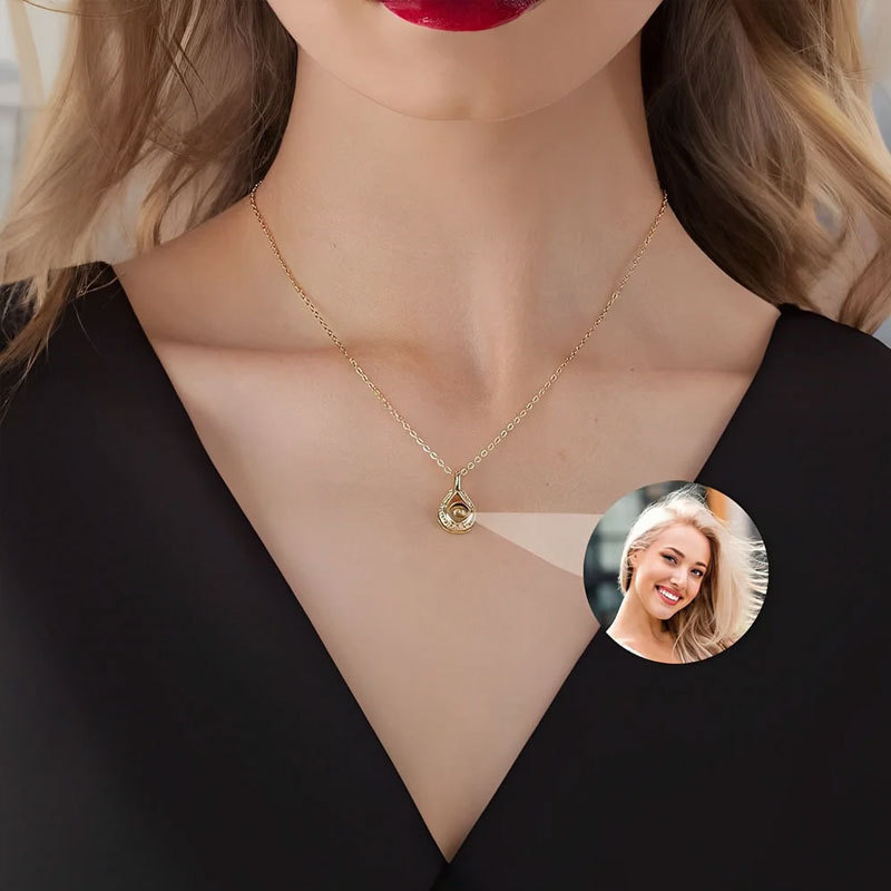 Hologram pendant necklace with water drop hidden photo, personalized picture inside