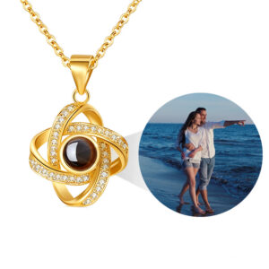 Custom photo necklace with four leaf clover projection pendant, personalized couple gift