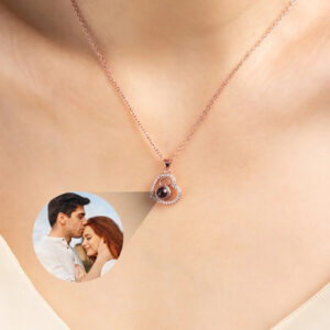 Picture necklace with heart photo projection pendant, personalized couple gift