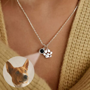 Custom photo projection necklace, pet paw charm with picture inside, dog memorial jewelry