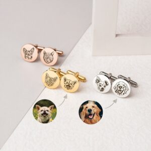 Custom Dog Cufflinks Engraved Pet Portrait, 4 Finishes Silver Gold Rose Gold Black