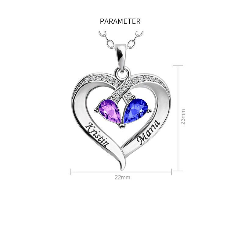 Custom Birthstone Necklace with Two Names, Personalized Engraved Heart Birthstone Pendant for Women - Image 4