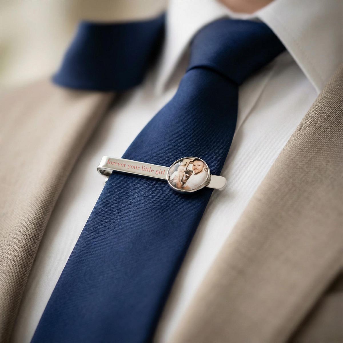 Silver personalized photo tie clip engraved custom tie bar keepsake