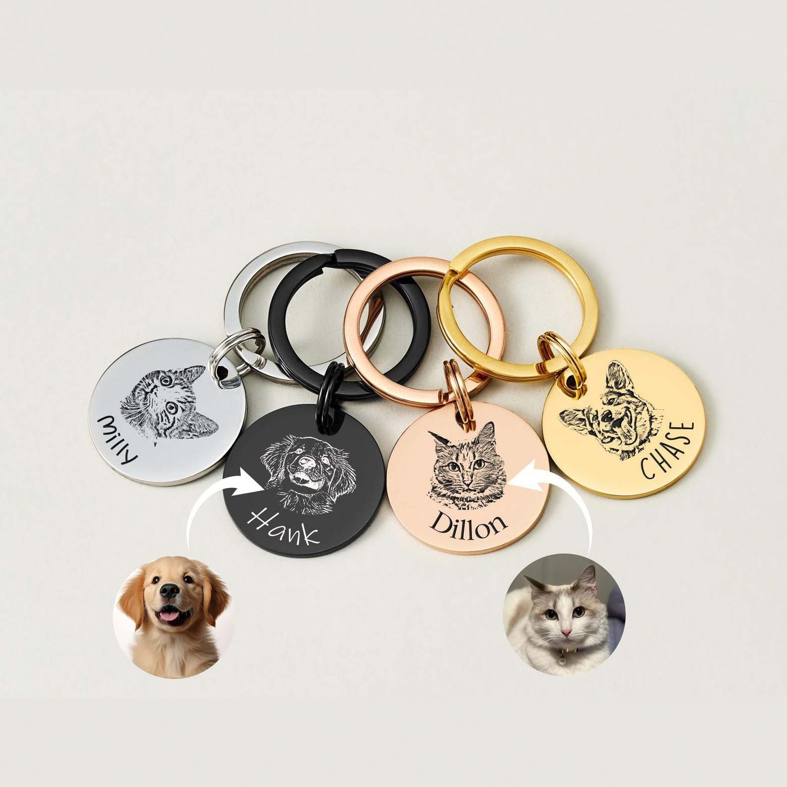 1. Custom dog cat portrait keyring, personalized photo engraved pet keychain for pet owner memorial gift